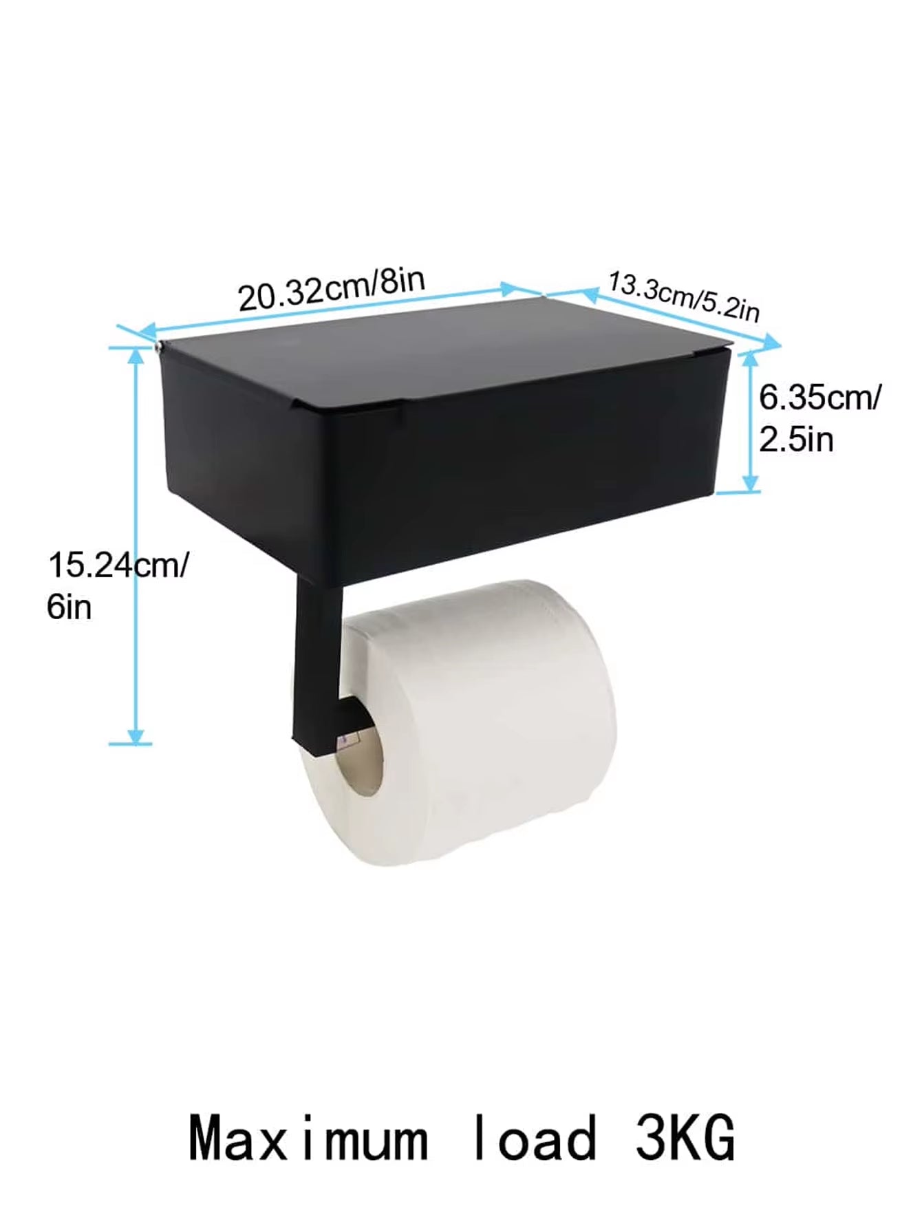 A Black Iron Wall-Mounted Toilet Paper and Wet Wipes Holder for the Bathroom, Complete with Storage Space
