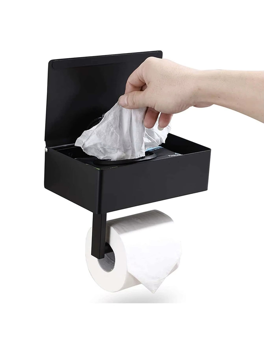 A Black Iron Wall-Mounted Toilet Paper and Wet Wipes Holder for the Bathroom, Complete with Storage Space