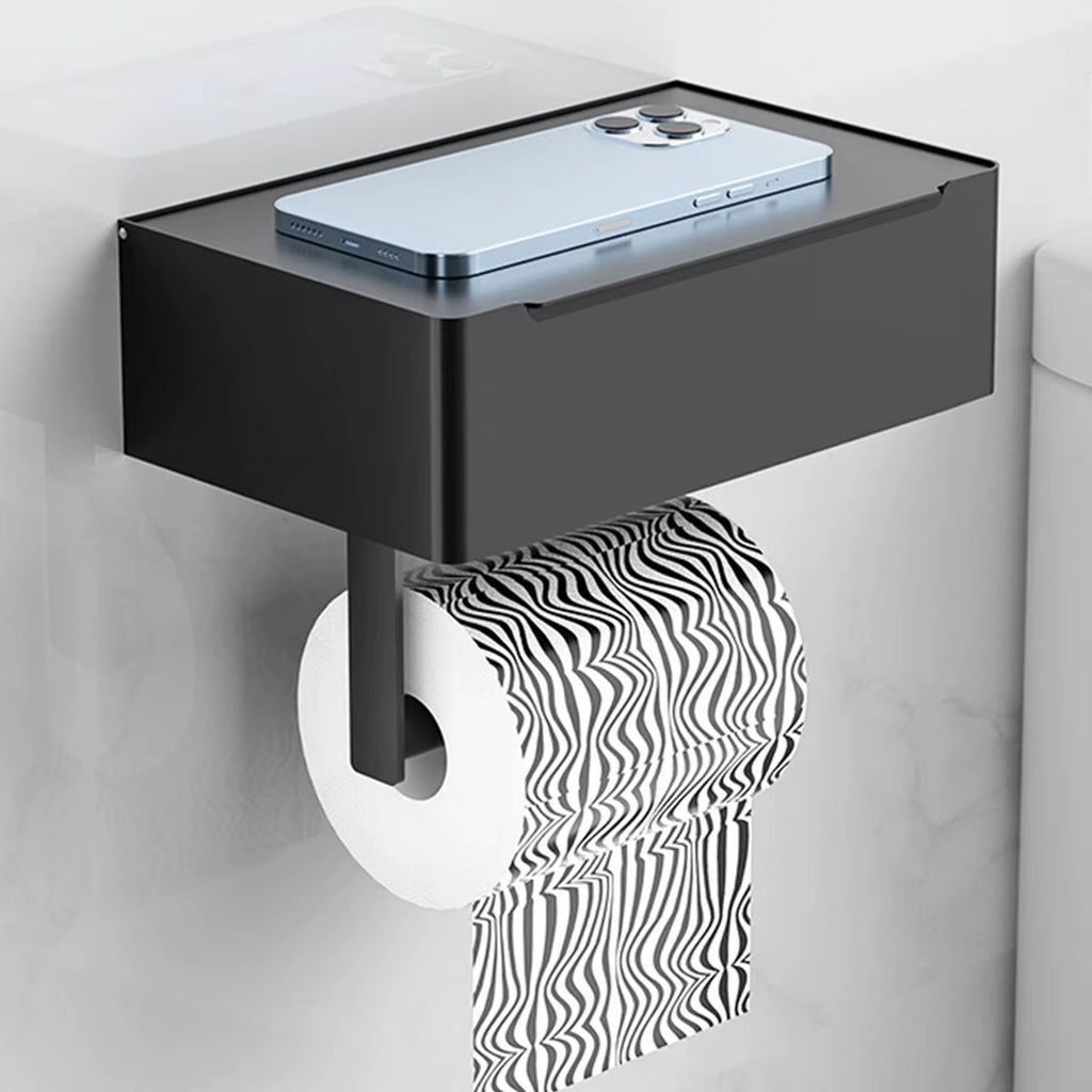 A Black Iron Wall-Mounted Toilet Paper and Wet Wipes Holder for the Bathroom, Complete with Storage Space